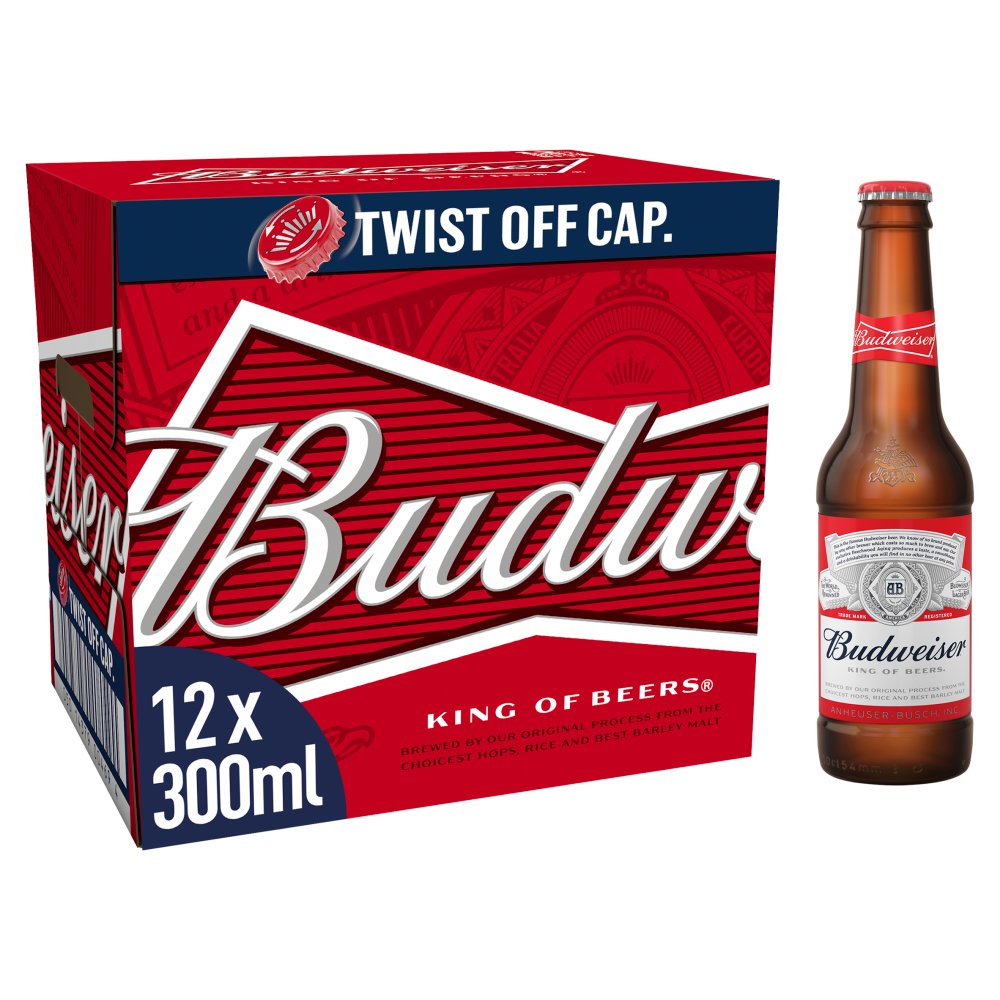 Budweiser Lager Beer Bottles 12 x 300ml