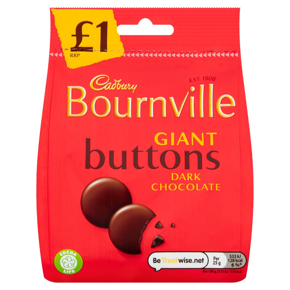 Cadbury Bournville Dark Chocolate Giant Buttons Bag 95g