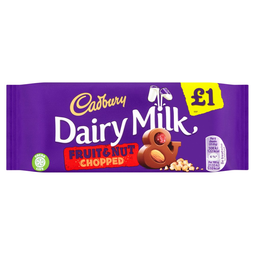 Cadbury Dairy Milk Fruit and Nut Chopped £1 Chocolate Bar 95g